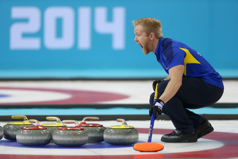 Niklas Edin uses his outdoor voice. Photo: Paul Gilham/Getty Images